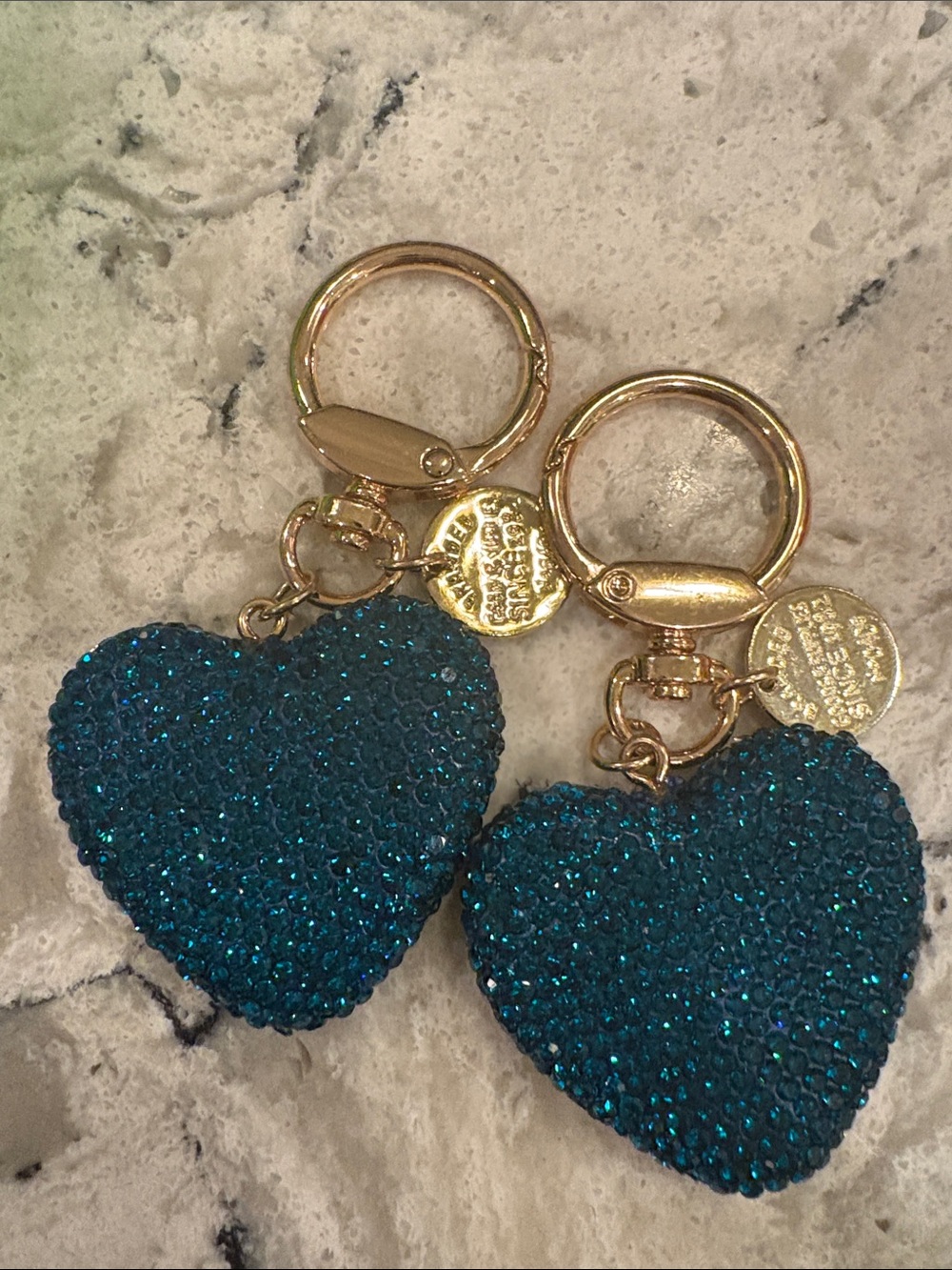 Teal Blue Sparkle Heart Keychain/ bag charms